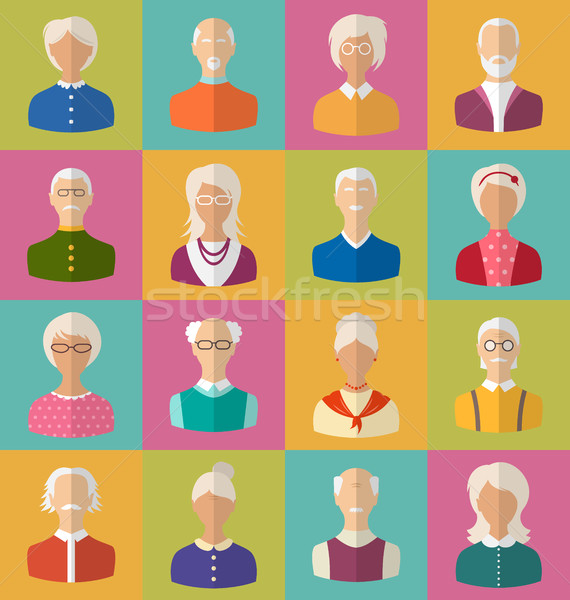 Foto stock: Ancianos · caras · mujeres · hombres · ilustración · iconos