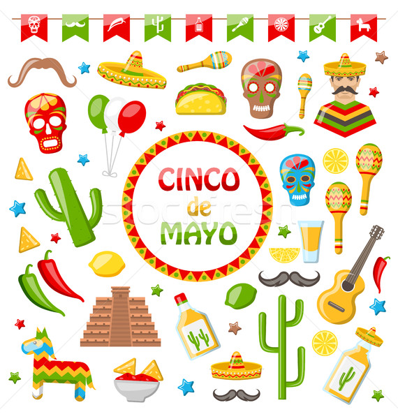 Collection of Mexican Icons Isolated on White Background Stock photo © smeagorl