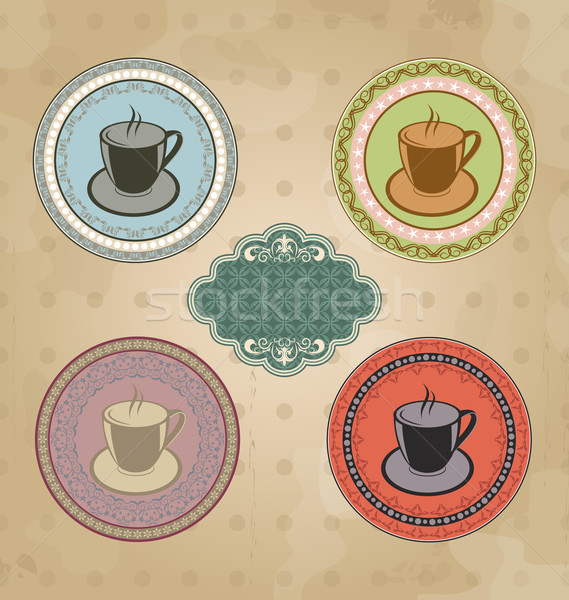 [[stock_photo]]: Vintage · rétro · café · étiquettes · ornement