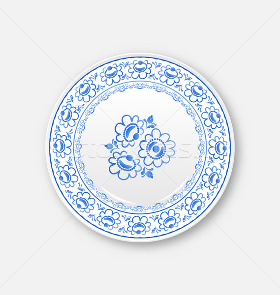 White plate with russian ornament in gzhel style Stock photo © smeagorl