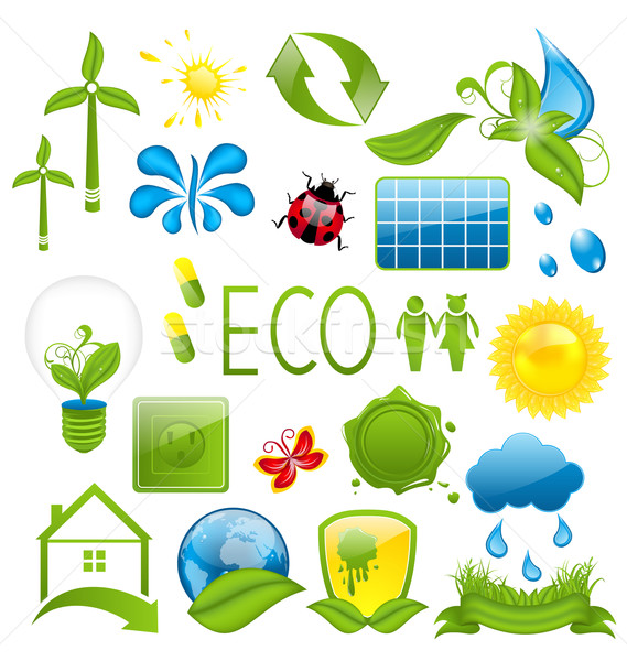 Set of green ecology icons (3) Stock photo © smeagorl