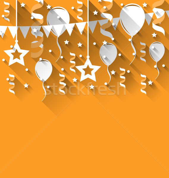 Happy birthday background with balloons, stars and pennants, tre Stock photo © smeagorl