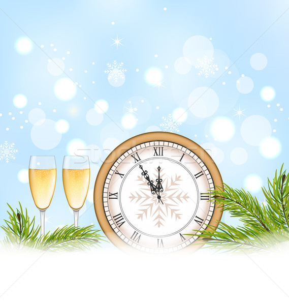 Сток-фото: с · Новым · годом · иллюстрация · часы · очки · шампанского · вечеринка