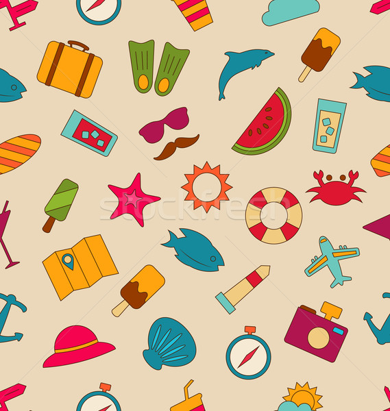 Stock photo: Seamless Pattern with Hand Drawn Travel Objects and Icons