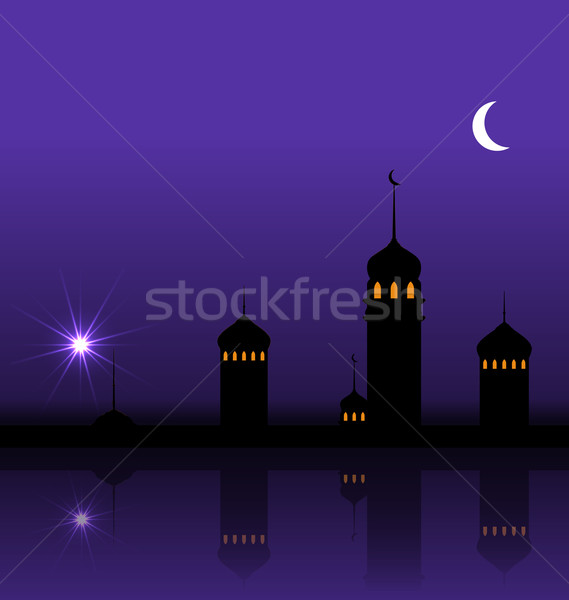 Ramadan noc sylwetka meczet ilustracja streszczenie Zdjęcia stock © smeagorl