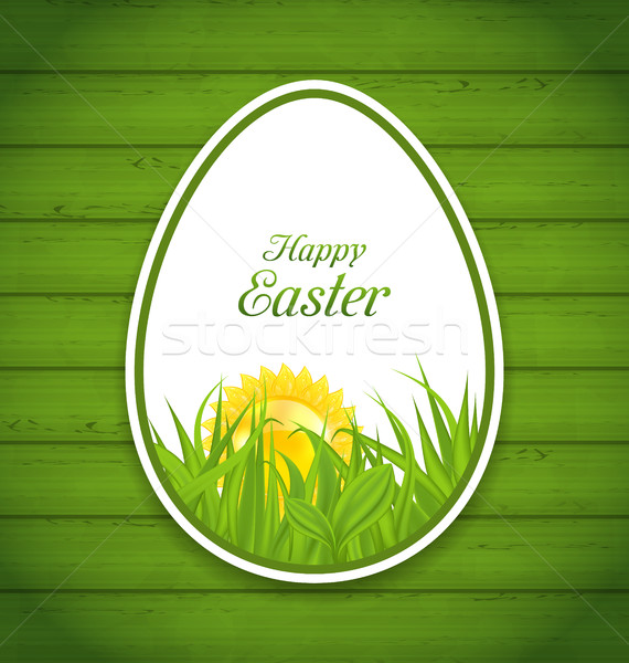Easter Paper Sticker Egg on Green Wooden Background Stock photo © smeagorl