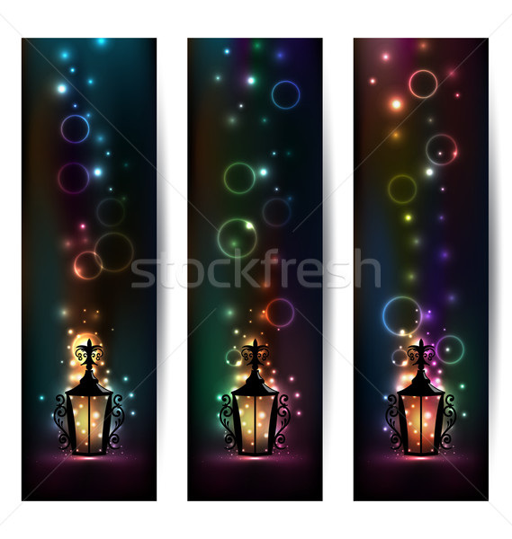 Set islamic light banners with lantern Stock photo © smeagorl