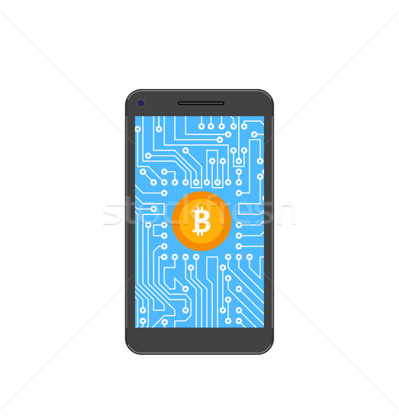 Bitcoin, Crypto Currency, Concept of Mining Digital Money, Bit-Coin and Smart Phone Stock photo © smeagorl