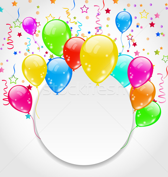 Birthday Invitation With Multicolored Balloons And Confett Vector