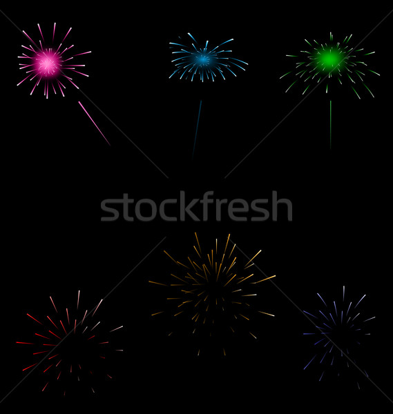 Set colorful fireworks on dark background Stock photo © smeagorl