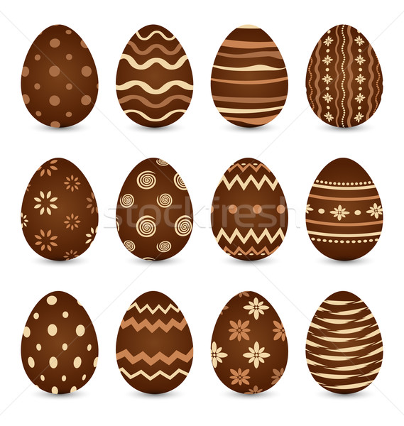 Easter set chocolate ornate eggs with shadows isolated on white  Stock photo © smeagorl