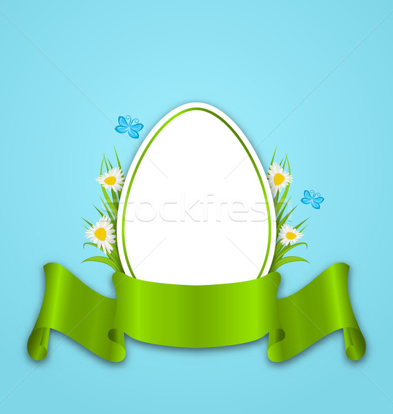 Easter paper egg with flowers daisy, grass, butterfly and ribbon Stock photo © smeagorl