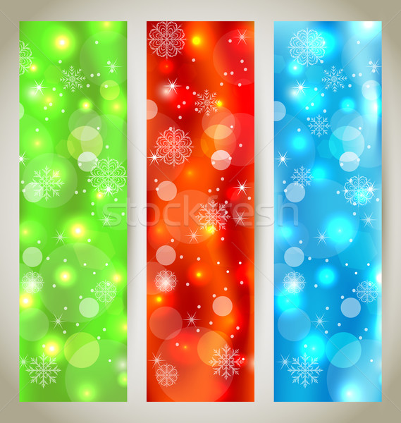 Ingesteld christmas glanzend banners sneeuwvlokken illustratie Stockfoto © smeagorl