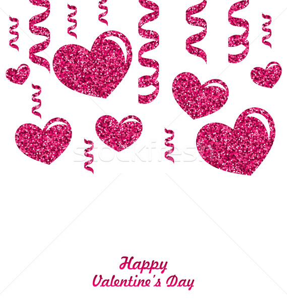 Stock photo: Frame from Pink Hearts with Glitter Background