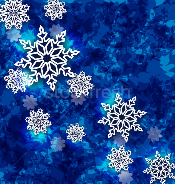 Stockfoto: Christmas · ingesteld · sneeuwvlokken · donkere · Blauw · grunge