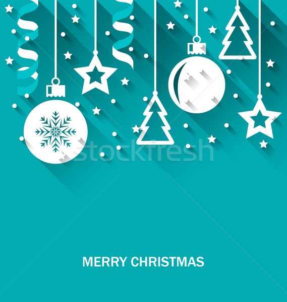 Christmas Card with Fir, Balls, Stars, Streamer Stock photo © smeagorl