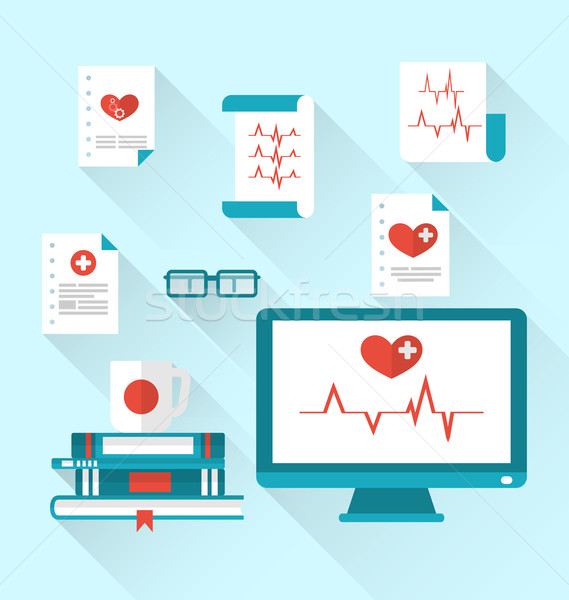 Set modern flat medical icons with paper documents with electroc Stock photo © smeagorl