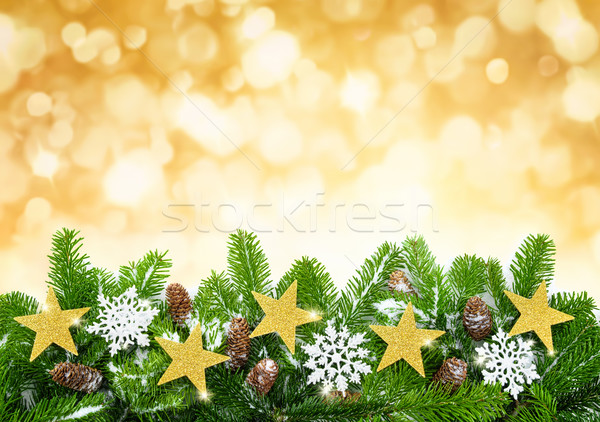 Karácsony arany stúdiófelvétel fenyő díszített csillagok Stock fotó © Smileus