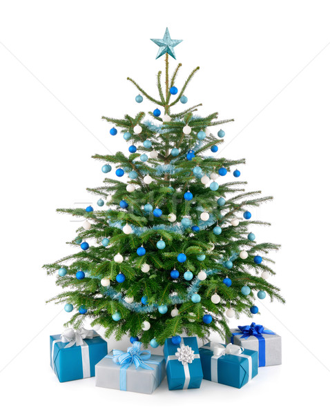 Christmas tree in blue and silver with gift boxes Stock photo © Smileus