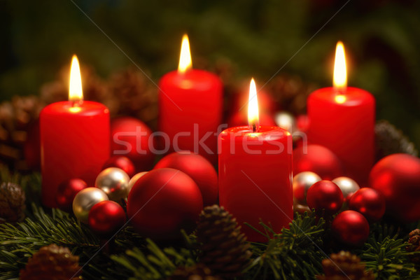 Stok fotoğraf: Advent · çelenk · yanan · mumlar · güzel