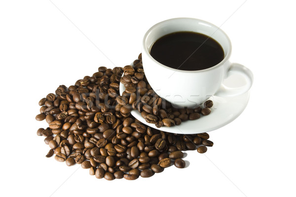Tasse Kaffeebohnen isoliert weiß Stock foto © smoki