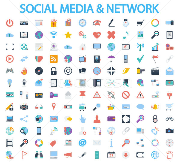 Foto stock: Medios · de · comunicación · social · red · iconos · vector