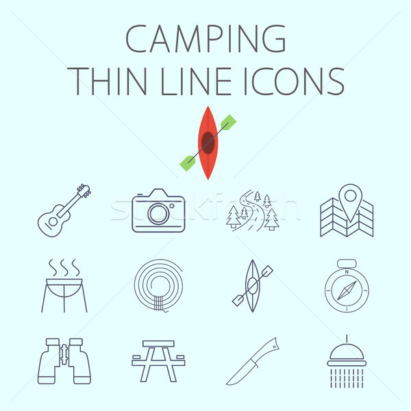 Camping related flat vector icon set Stock photo © smoki