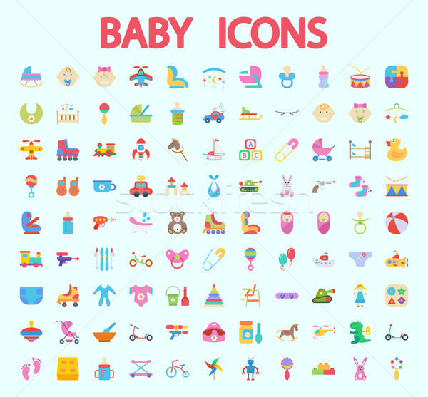 Baby flat vector icon set Stock photo © smoki