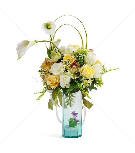 Mesterséges utánzás virágcsokor üveg váza közelkép Stock fotó © smuay