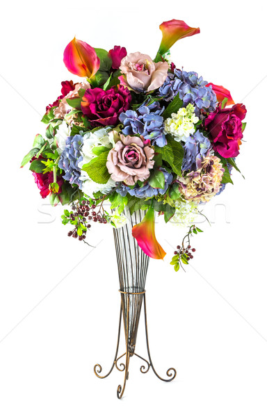 [[stock_photo]]: Bouquet · fleurs · verre · vase · roses · Lily