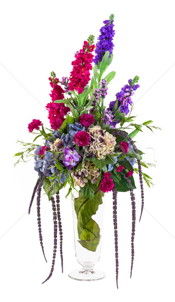 Foto stock: Buquê · flores · cravo · crisântemo · lavanda · vidro