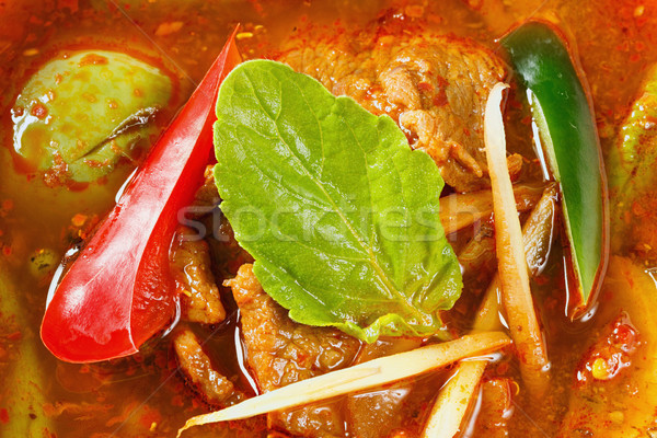 Pikantny czerwony curry wieprzowina bazylia Zdjęcia stock © smuay