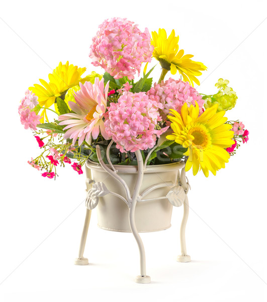 Bouquet of flowers in steel bucket Stock photo © smuay