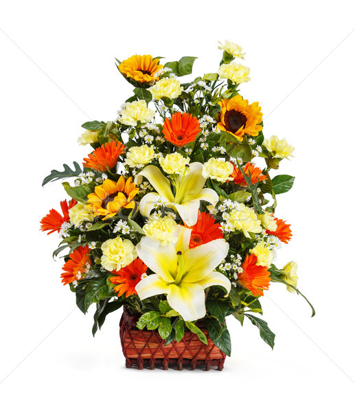 Flower bouquet arrangement in wicker basket Stock photo © smuay