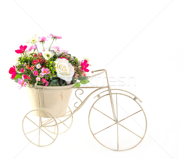 Bouquet fleurs acier seau mini tricycle Photo stock © smuay