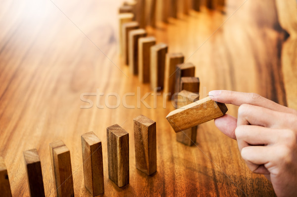 Place a wooden block lines Business man solving a problem Stock photo © snowing