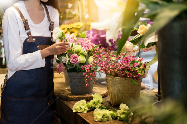 Stock foto: Junge · Frauen · Business · Eigentümer · Blumengeschäft · Bouquet