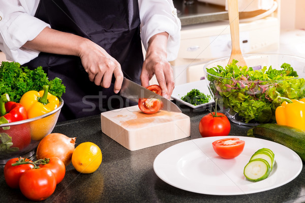 Stok fotoğraf: Sağlıklı · kadın · taze · sebze · salata · zeytinyağı · domates