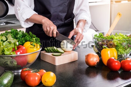 Stockfoto: Gezonde · vrouw · salade · olijfolie · tomaat