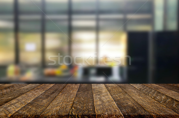 [[stock_photo]]: Table · en · bois · haut · flou · cuisine · café · chambre