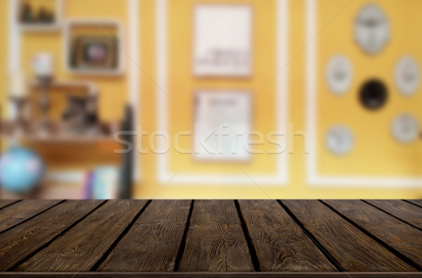 Selected focus empty brown wooden table and Coffee shop blur bac Stock photo © snowing