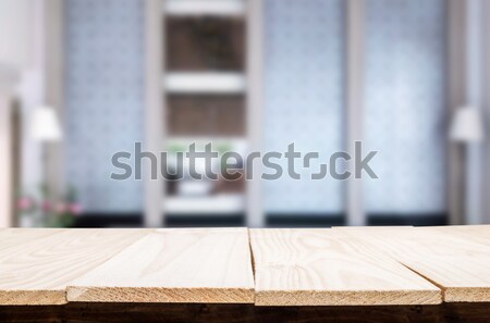 Empty of wood table top on blur of window glass in the morning b Stock photo © snowing
