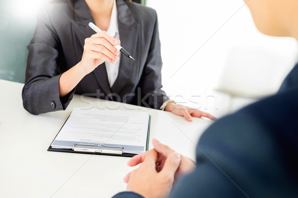 Stockfoto: Vrouwelijke · manager · sollicitatiegesprek · aanvrager · naar · cv