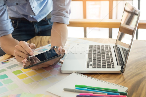 Hands of female hipster modern graphic designer in office workin Stock photo © snowing