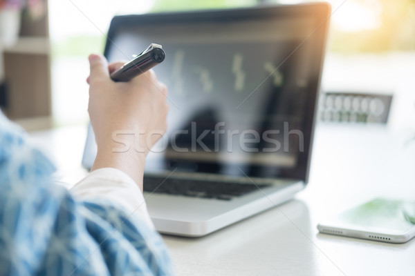 Woman Working Laptop huge Loft Studio.Student Researching Proces Stock photo © snowing