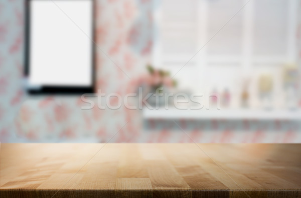 Stockfoto: Gekozen · focus · lege · bruin · houten · tafel · coffeeshop