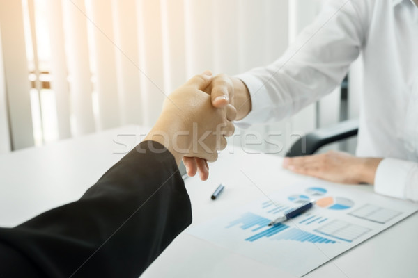 Stock photo: Two confident business man shaking hands during a meeting in the