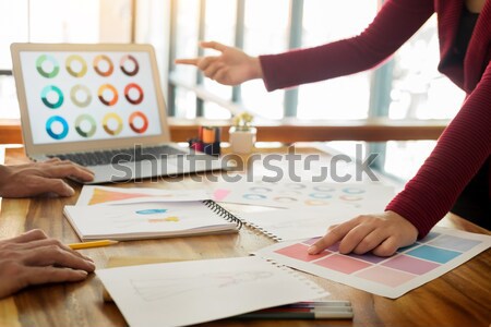 young women working as fashion designer drawing sketches for clo Stock photo © snowing