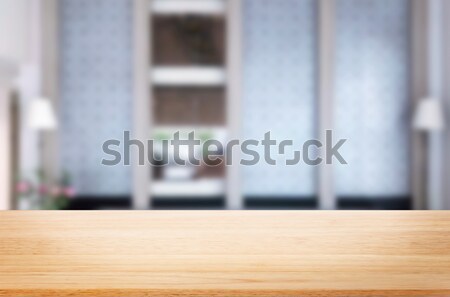 Empty of wood table top on blur of window glass in the morning b Stock photo © snowing