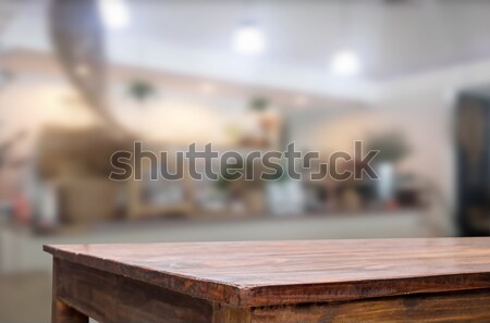 Stockfoto: Gekozen · focus · lege · bruin · houten · tafel · coffeeshop